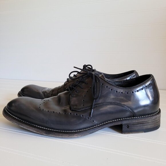 John Varvatos Leather Dress Shoes Wingtip Brogue Oxfords Grey Made in Italy - Picture 2 of 15